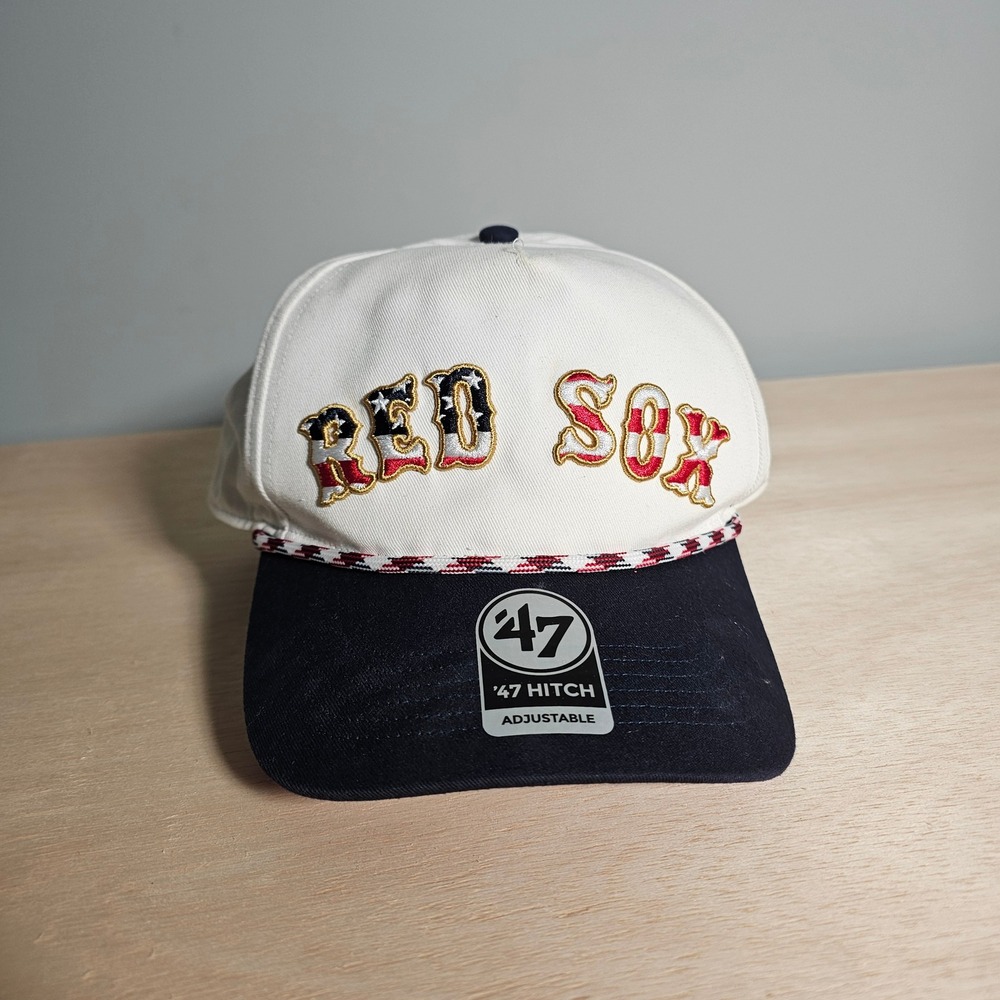 '47 Brand‎ Boston Red Sox Hat Mens OSFA White Navy American Flag Hitch Snapback